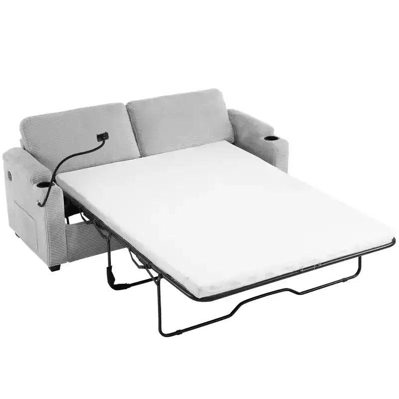 Divanetto trasformabile in velluto a coste Whisen 72.8 con materasso, porte USB e contenitore