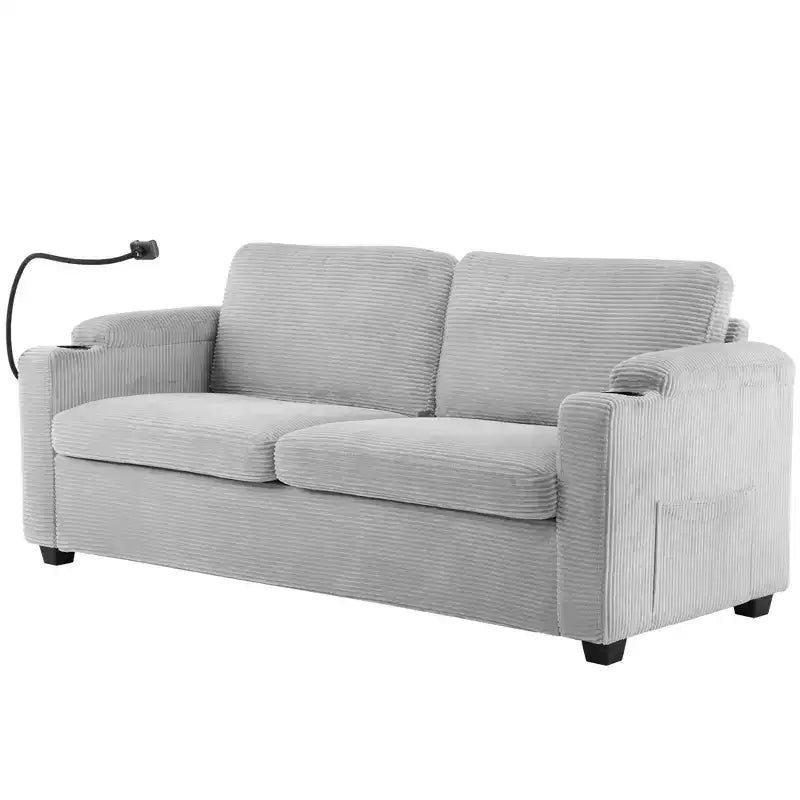 Divanetto trasformabile in velluto a coste Whisen 72.8 con materasso, porte USB e contenitore
