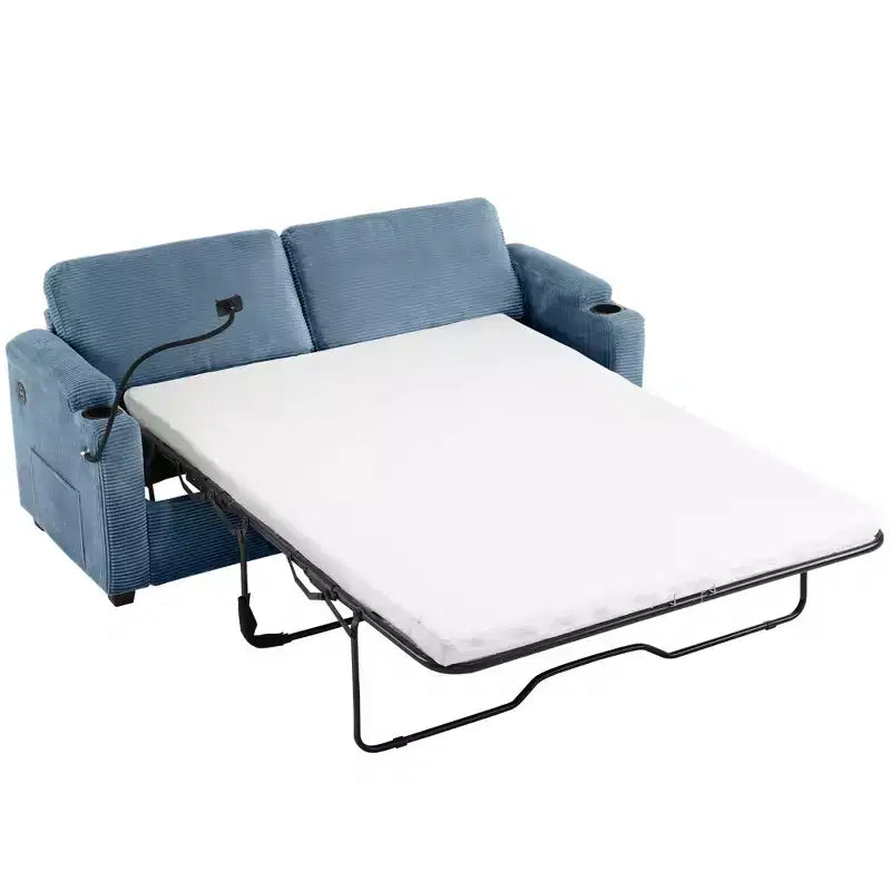 Divanetto trasformabile in velluto a coste Whisen 72.8 con materasso, porte USB e contenitore