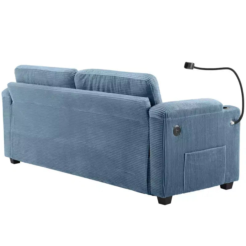 Divanetto trasformabile in velluto a coste Whisen 72.8 con materasso, porte USB e contenitore