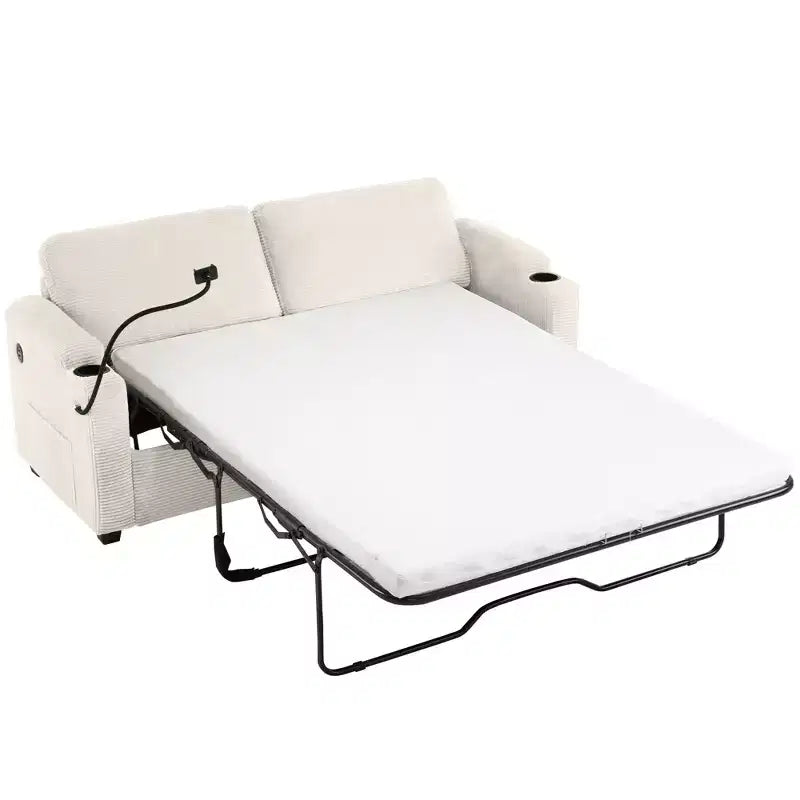Divanetto trasformabile in velluto a coste Whisen 72.8 con materasso, porte USB e contenitore