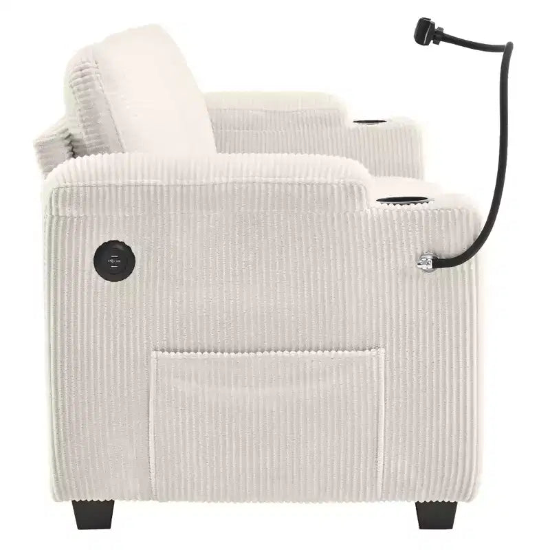 Divanetto trasformabile in velluto a coste Whisen 72.8 con materasso, porte USB e contenitore