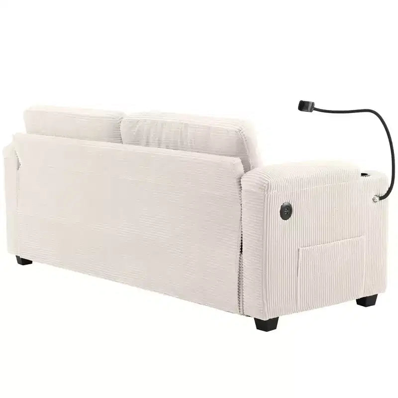 Divanetto trasformabile in velluto a coste Whisen 72.8 con materasso, porte USB e contenitore