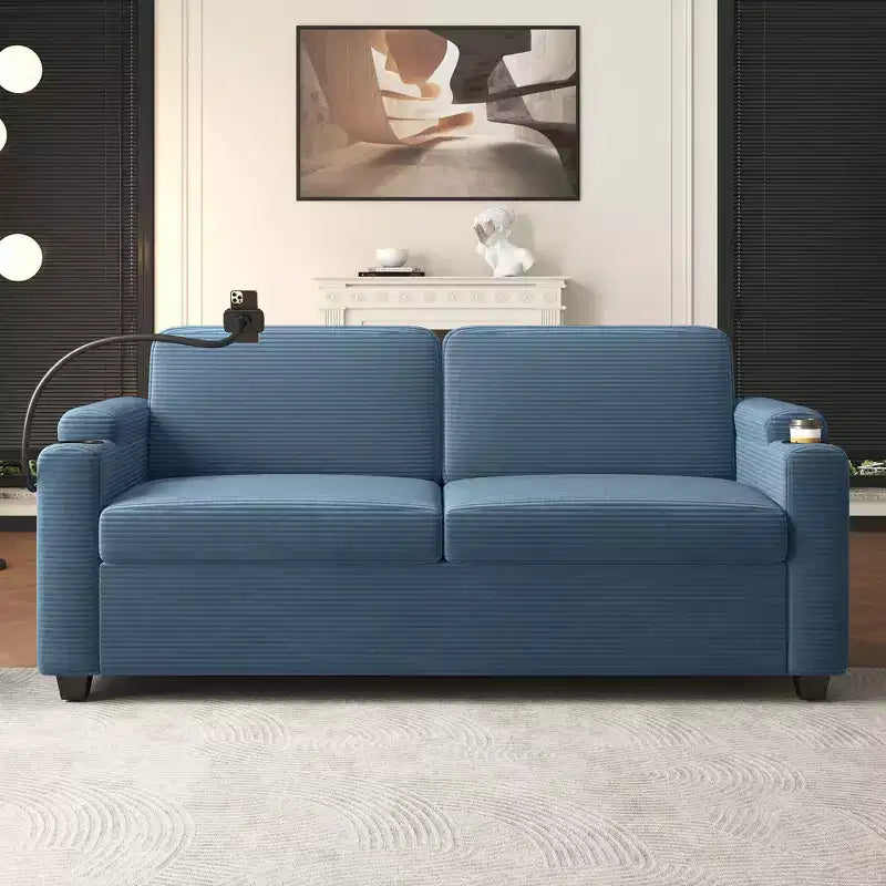 Divanetto trasformabile in velluto a coste Whisen 72.8 con materasso, porte USB e contenitore