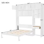 Letto a scomparsa matrimoniale Whisen con armadietto superiore, mensole, letto pieghevole salvaspazio con luce e USB