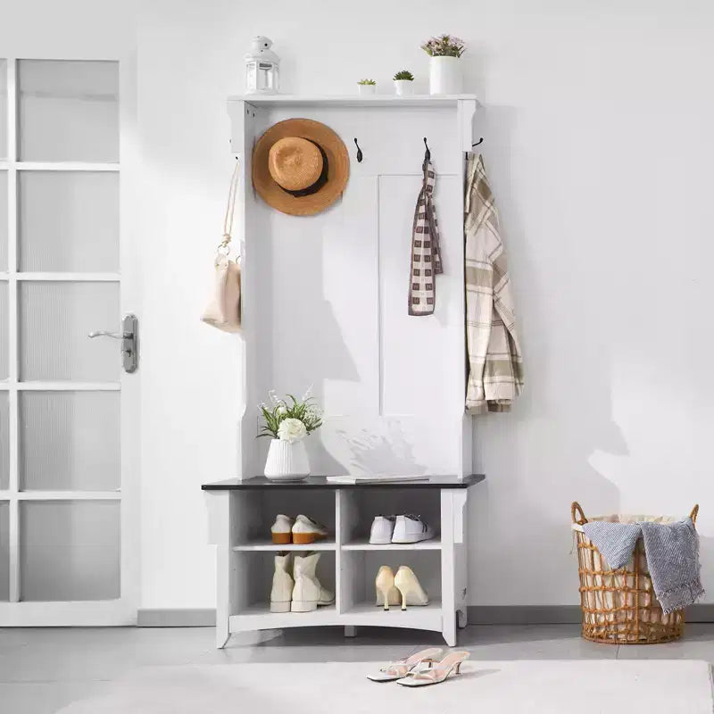 VEVOR Ingresso con appendiabiti e scarpiera, panca da 81 cm per mudroom con portaoggetti e seduta, ripiani regolabili e 5 ganci appendiabiti