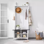VEVOR Ingresso con appendiabiti e scarpiera, panca da 81 cm per mudroom con portaoggetti e seduta, ripiani regolabili e 5 ganci appendiabiti