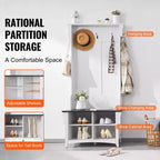 VEVOR Ingresso con appendiabiti e scarpiera, panca da 81 cm per mudroom con portaoggetti e seduta, ripiani regolabili e 5 ganci appendiabiti