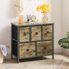 VECELO Wooden Top Dresser with 5 Drawers, Bedside/End Table for Living Room or Bedroom, Easy Pull Handle, Gray