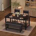 Wooden Dining Table Set for 4 with Bench and 2 Upholstered Chairs, Ideal for Small Spaces, Apartments, and Homes, Easy Assembly