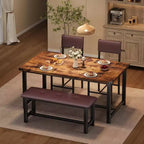 Set da pranzo in legno per 4 persone con panca e 2 sedie imbottite, ideale per piccoli spazi, appartamenti e case, facile da montare