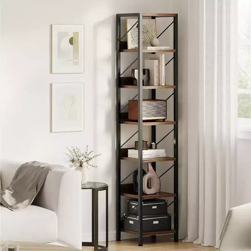 Libreria Industriale con Armadietto, Scaffale Aperto a 4 Ripiani, Mensola Espositiva, Alta 180 cm, Per Camera da Letto, Soggiorno, Ufficio, Marrone