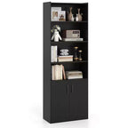 Libreria Costway 70 con ripiani regolabili e armadietto a 2 ante, scaffale multiuso espositivo, bianco/naturale/nero/grigio