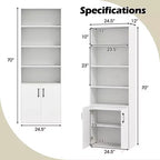 Libreria Costway 70 con ripiani regolabili e armadietto a 2 ante, scaffale multiuso espositivo, bianco/naturale/nero/grigio