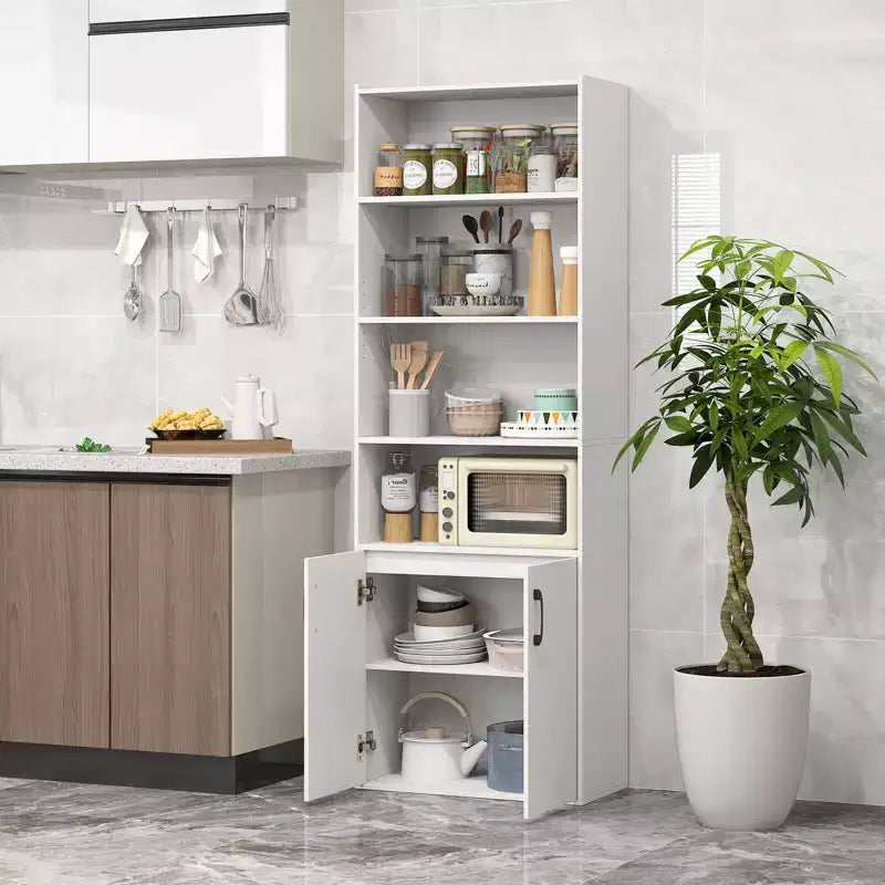 Libreria Costway 70 con ripiani regolabili e armadietto a 2 ante, scaffale multiuso espositivo, bianco/naturale/nero/grigio