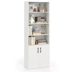 Libreria Costway 70 con ripiani regolabili e armadietto a 2 ante, scaffale multiuso espositivo, bianco/naturale/nero/grigio