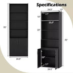 Libreria Costway 70 con ripiani regolabili e armadietto a 2 ante, scaffale multiuso espositivo, bianco/naturale/nero/grigio