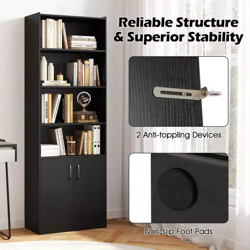 Libreria Costway 70 con ripiani regolabili e armadietto a 2 ante, scaffale multiuso espositivo, bianco/naturale/nero/grigio