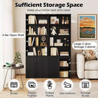 Libreria Costway 70 con ripiani regolabili e armadietto a 2 ante, scaffale multiuso espositivo, bianco/naturale/nero/grigio