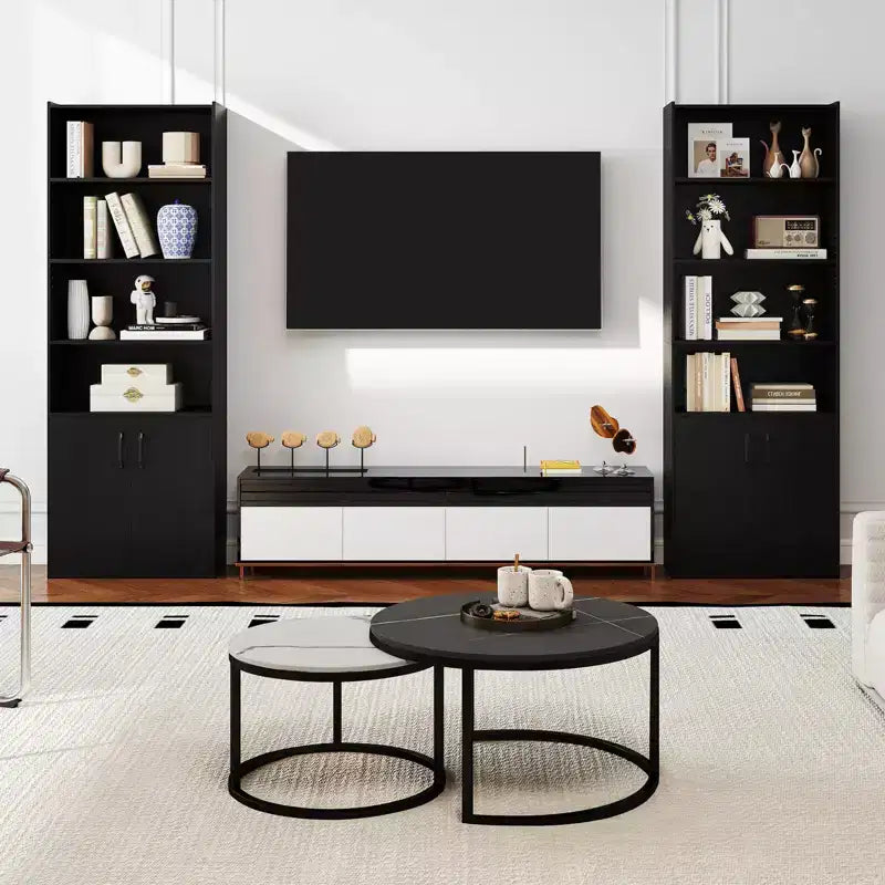 Libreria Costway 70 con ripiani regolabili e armadietto a 2 ante, scaffale multiuso espositivo, bianco/naturale/nero/grigio