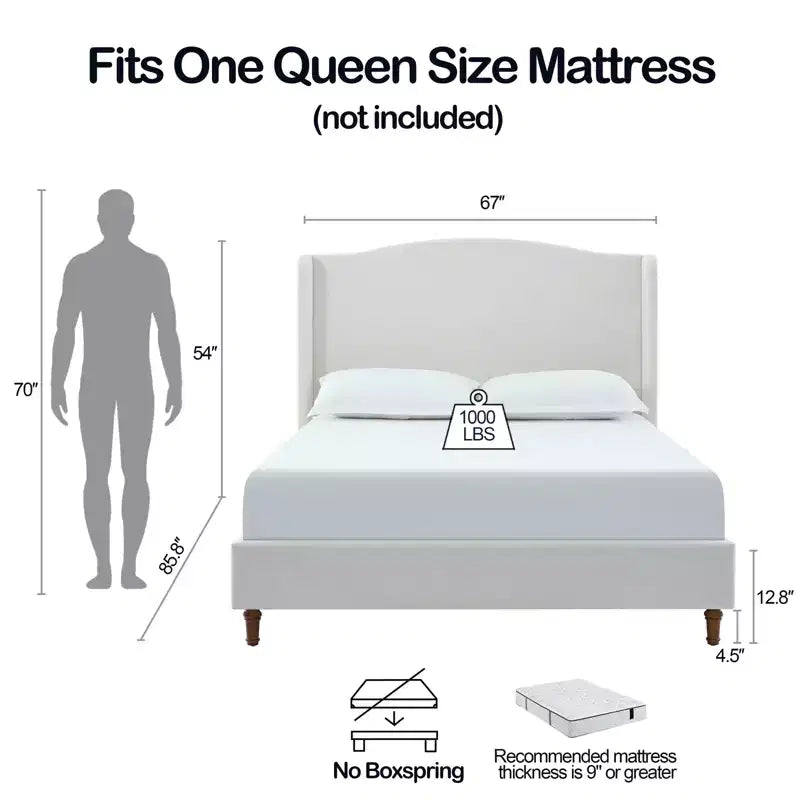 GDFStudio Hyman, Struttura letto a piattaforma in legno rivestita in ciniglia con testiera alta 54 pollici