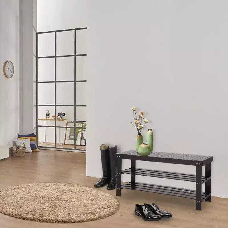 Karl Home Scarpiera Panca Contenitore 3 Ripiani Caffè Bambù Larg. 89,92 cm