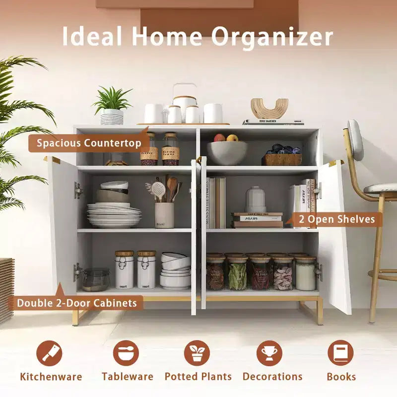 Costway Mobile Credenza da Cucina, 40" Armadietto Dispensa con 4 Ante, Scaffali Regolabili e Dispositivo Anti-ribaltamento