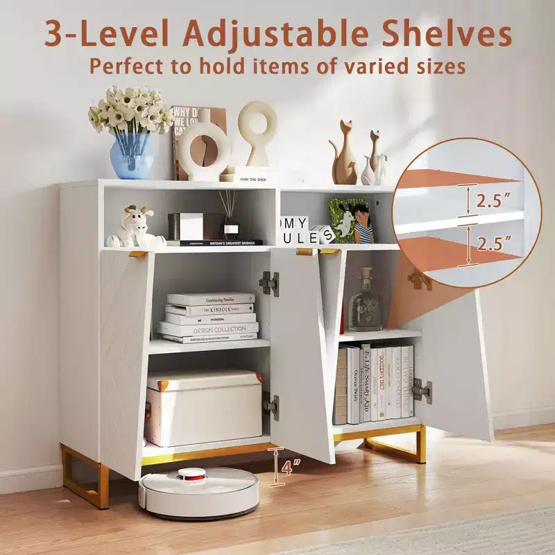 Costway Mobile Credenza da Cucina, 40" Armadietto Dispensa con 4 Ante, Scaffali Regolabili e Dispositivo Anti-ribaltamento