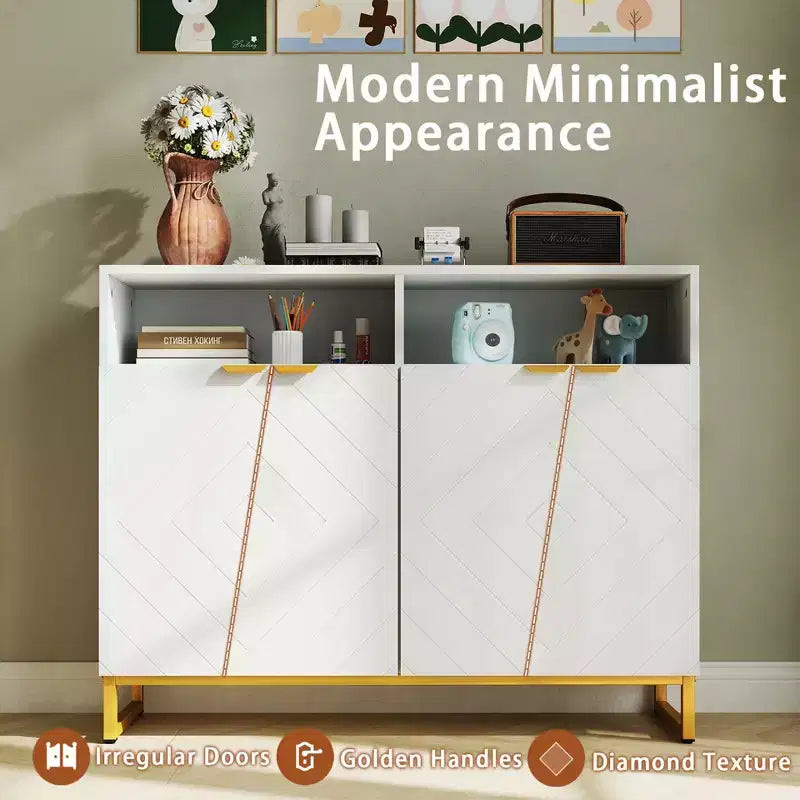 Costway Mobile Credenza da Cucina, 40" Armadietto Dispensa con 4 Ante, Scaffali Regolabili e Dispositivo Anti-ribaltamento