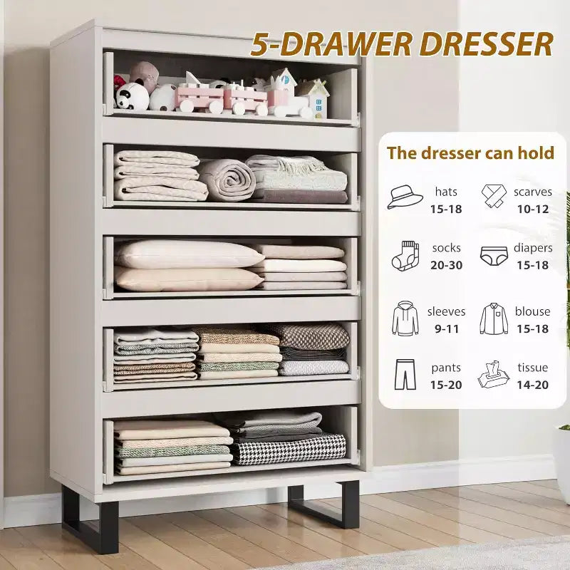 Cassettiera a cinque cassetti da 35,4 pollici, materiale PB+MDF+metallo, cinque cassetti portaoggetti, altezza regolabile, stile moderno-semplice e rustico