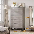 Cassettiera a cinque cassetti da 35,4 pollici, materiale PB+MDF+metallo, cinque cassetti portaoggetti, altezza regolabile, stile moderno-semplice e rustico