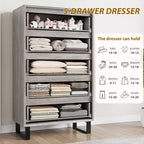 Cassettiera a cinque cassetti da 35,4 pollici, materiale PB+MDF+metallo, cinque cassetti portaoggetti, altezza regolabile, stile moderno-semplice e rustico