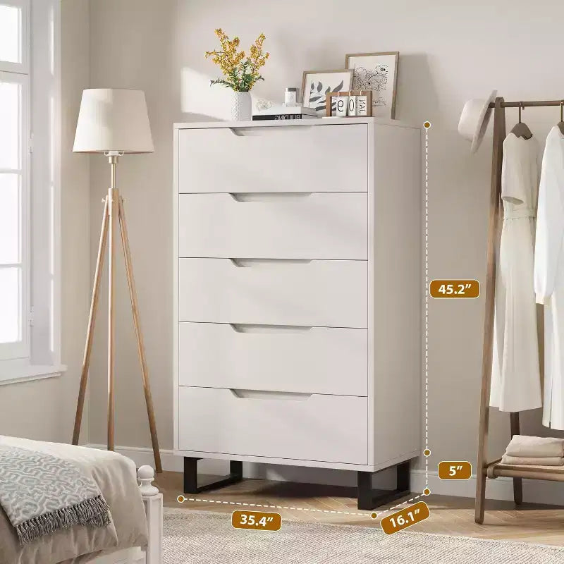 Cassettiera a cinque cassetti da 35,4 pollici, materiale PB+MDF+metallo, cinque cassetti portaoggetti, altezza regolabile, stile moderno-semplice e rustico