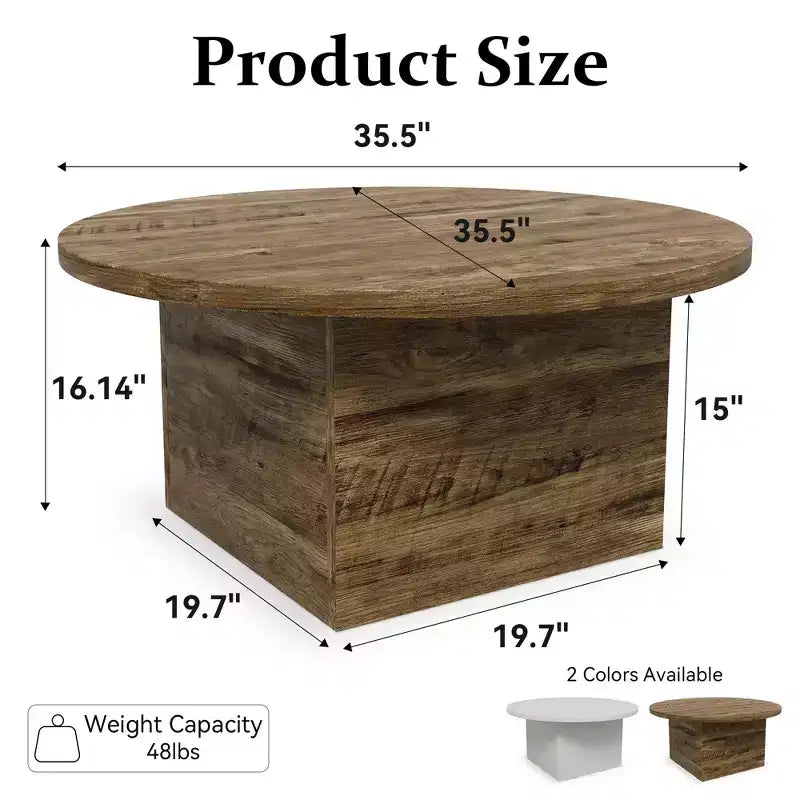Tavolino da caffè rotondo Dyonery, in legno composito, 89 cm, per soggiorno, tavolino da tè/cocktail basso, bianco