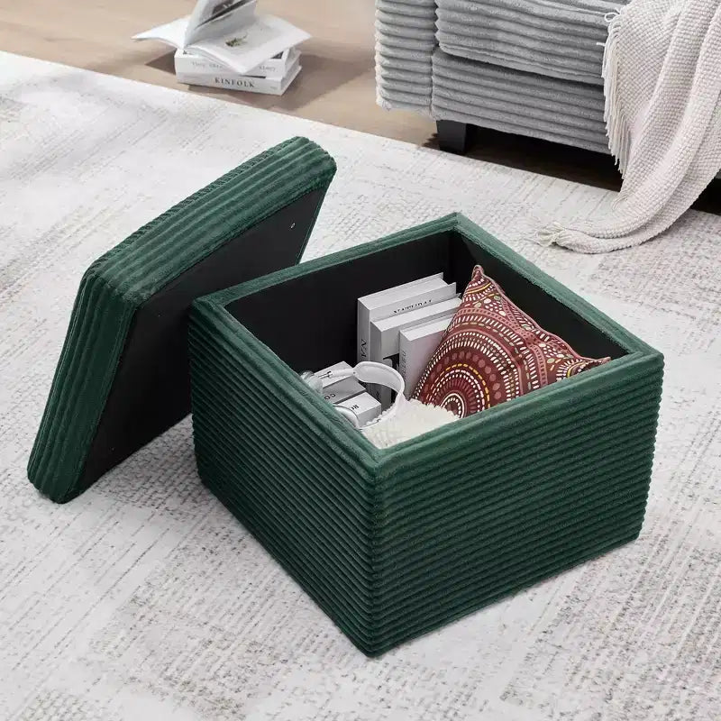 LIKEPAY Pouf/Contenitore quadrato in velluto a coste con coperchio rimovibile