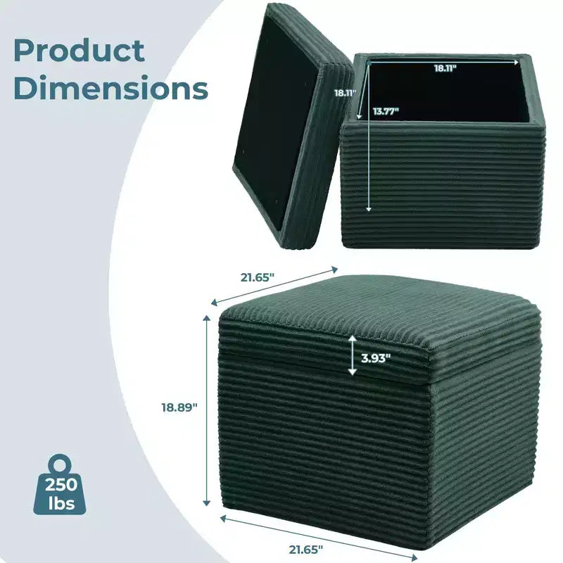 LIKEPAY Pouf/Contenitore quadrato in velluto a coste con coperchio rimovibile