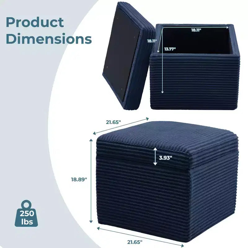 LIKEPAY Pouf/Contenitore quadrato in velluto a coste con coperchio rimovibile