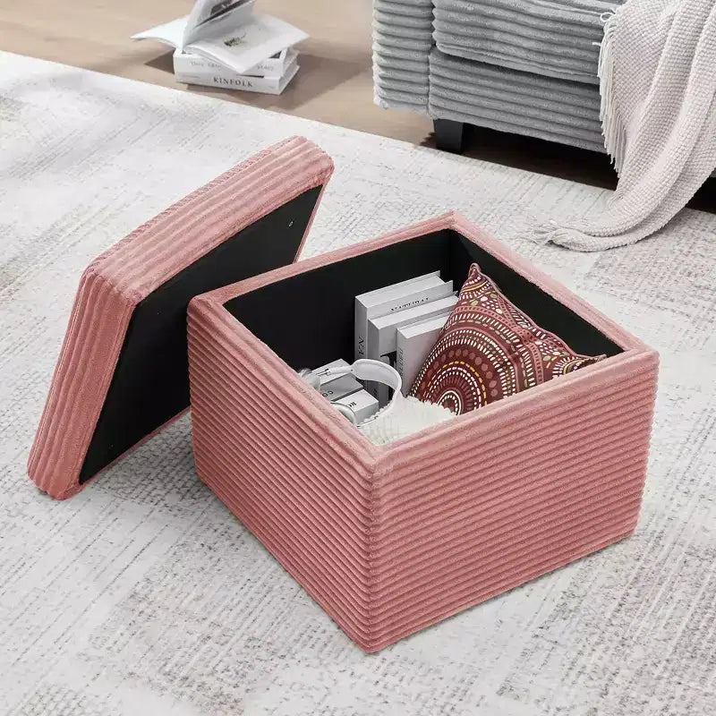 LIKEPAY Pouf/Contenitore quadrato in velluto a coste con coperchio rimovibile