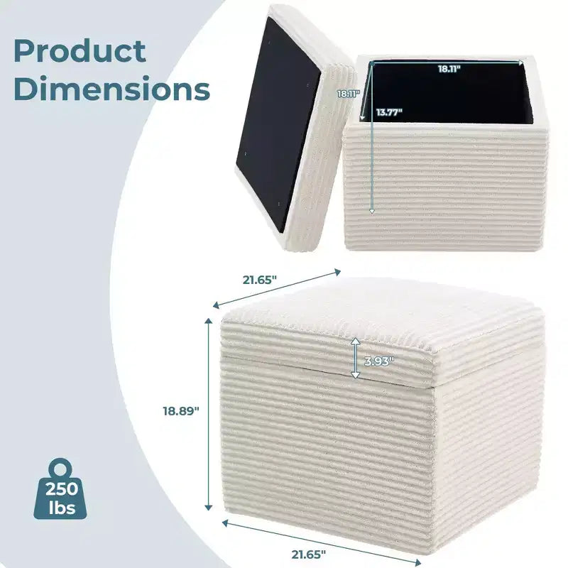 LIKEPAY Pouf/Contenitore quadrato in velluto a coste con coperchio rimovibile