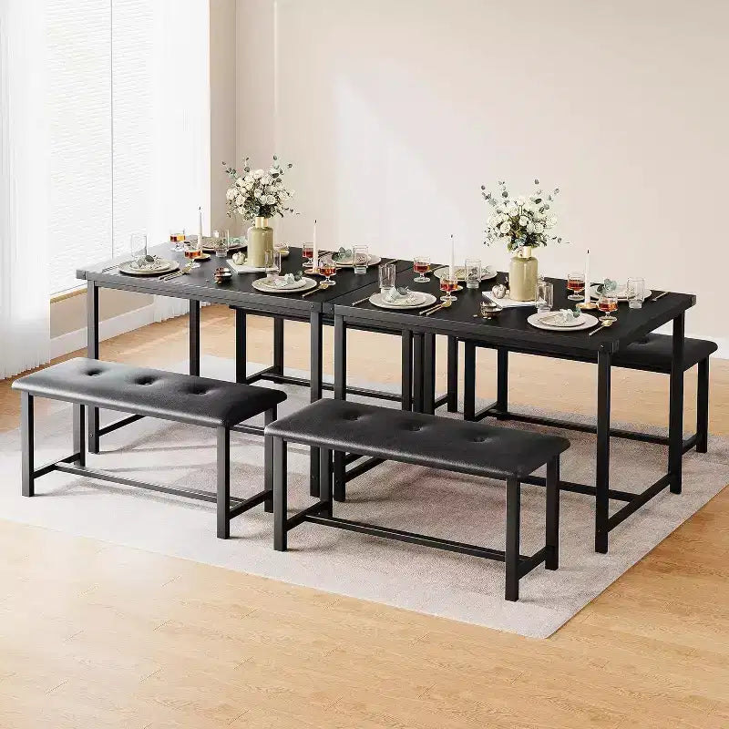 Set Tavolo da Pranzo Acekool con 2 Panche Imbottite, Tavolo Salvaspazio per Appartamento o Sala da Pranzo