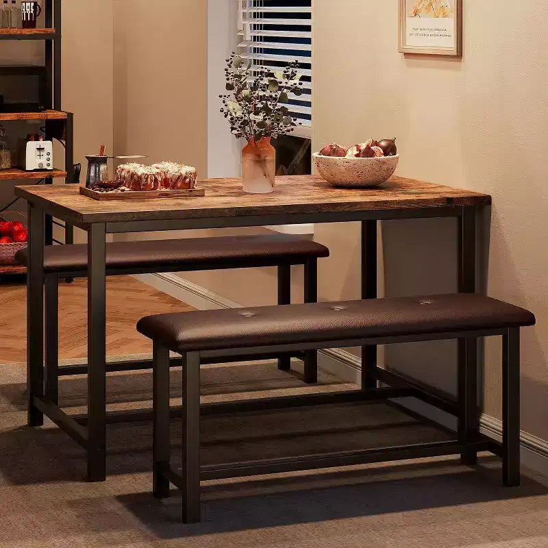 Set Tavolo da Pranzo Acekool con 2 Panche Imbottite, Tavolo Salvaspazio per Appartamento o Sala da Pranzo