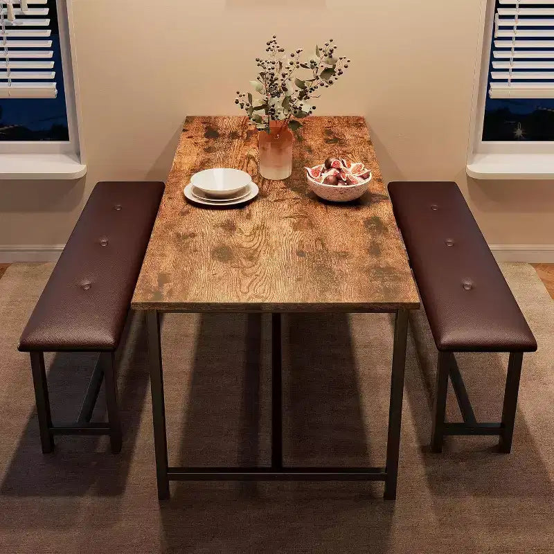 Set Tavolo da Pranzo Acekool con 2 Panche Imbottite, Tavolo Salvaspazio per Appartamento o Sala da Pranzo