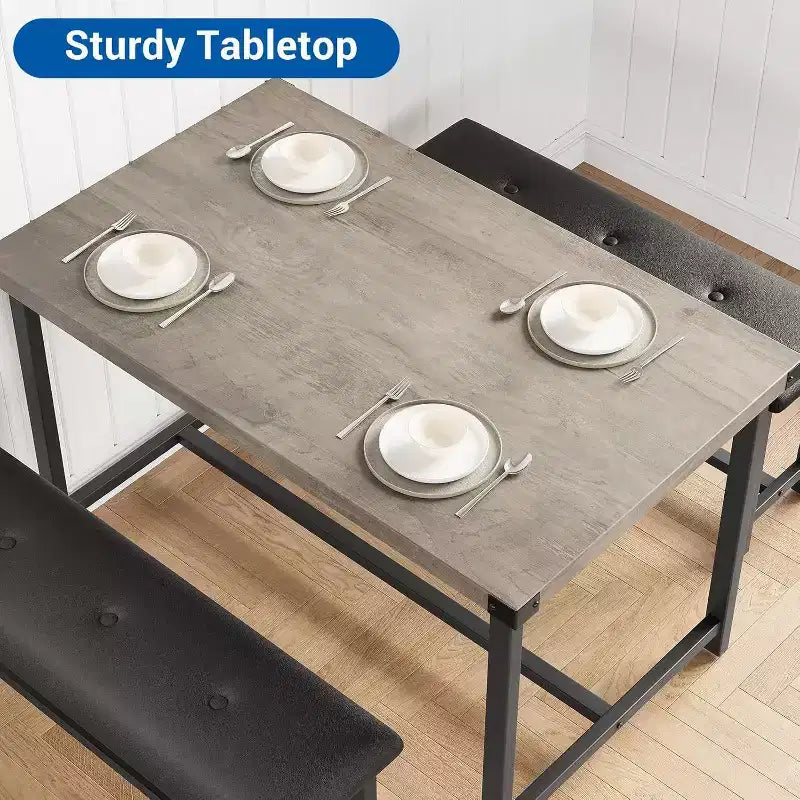 Set Tavolo da Pranzo Acekool con 2 Panche Imbottite, Tavolo Salvaspazio per Appartamento o Sala da Pranzo