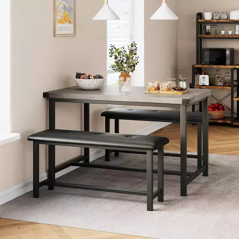 Set Tavolo da Pranzo Acekool con 2 Panche Imbottite, Tavolo Salvaspazio per Appartamento o Sala da Pranzo