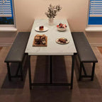 Set Tavolo da Pranzo Acekool con 2 Panche Imbottite, Tavolo Salvaspazio per Appartamento o Sala da Pranzo