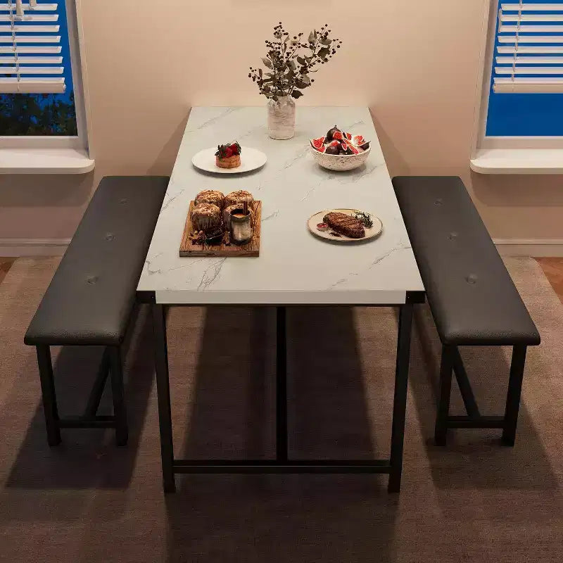 Set Tavolo da Pranzo Acekool con 2 Panche Imbottite, Tavolo Salvaspazio per Appartamento o Sala da Pranzo