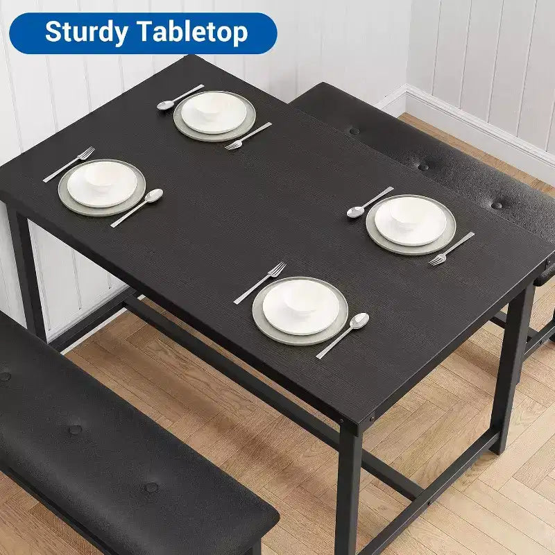 Set Tavolo da Pranzo Acekool con 2 Panche Imbottite, Tavolo Salvaspazio per Appartamento o Sala da Pranzo
