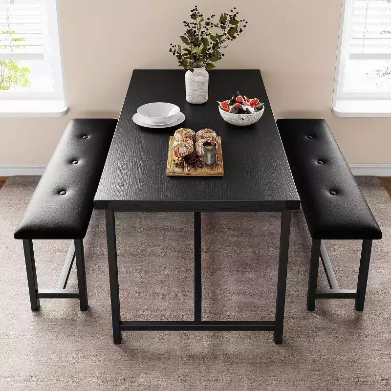 Set Tavolo da Pranzo Acekool con 2 Panche Imbottite, Tavolo Salvaspazio per Appartamento o Sala da Pranzo
