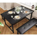 Acekool Dining Table Set with 2 Upholstered Benches, Space-Saving Table for Apartment or Dining Room
