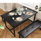 Acekool Dining Table Set with 2 Upholstered Benches, Space-Saving Table for Apartment or Dining Room